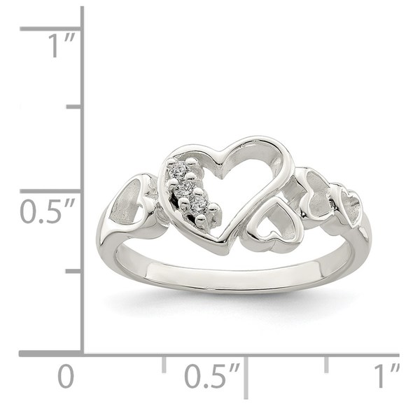 925 Sterling Silver CZ (Cubic Zirconia) Heart Ring - Picture 4 of 6
